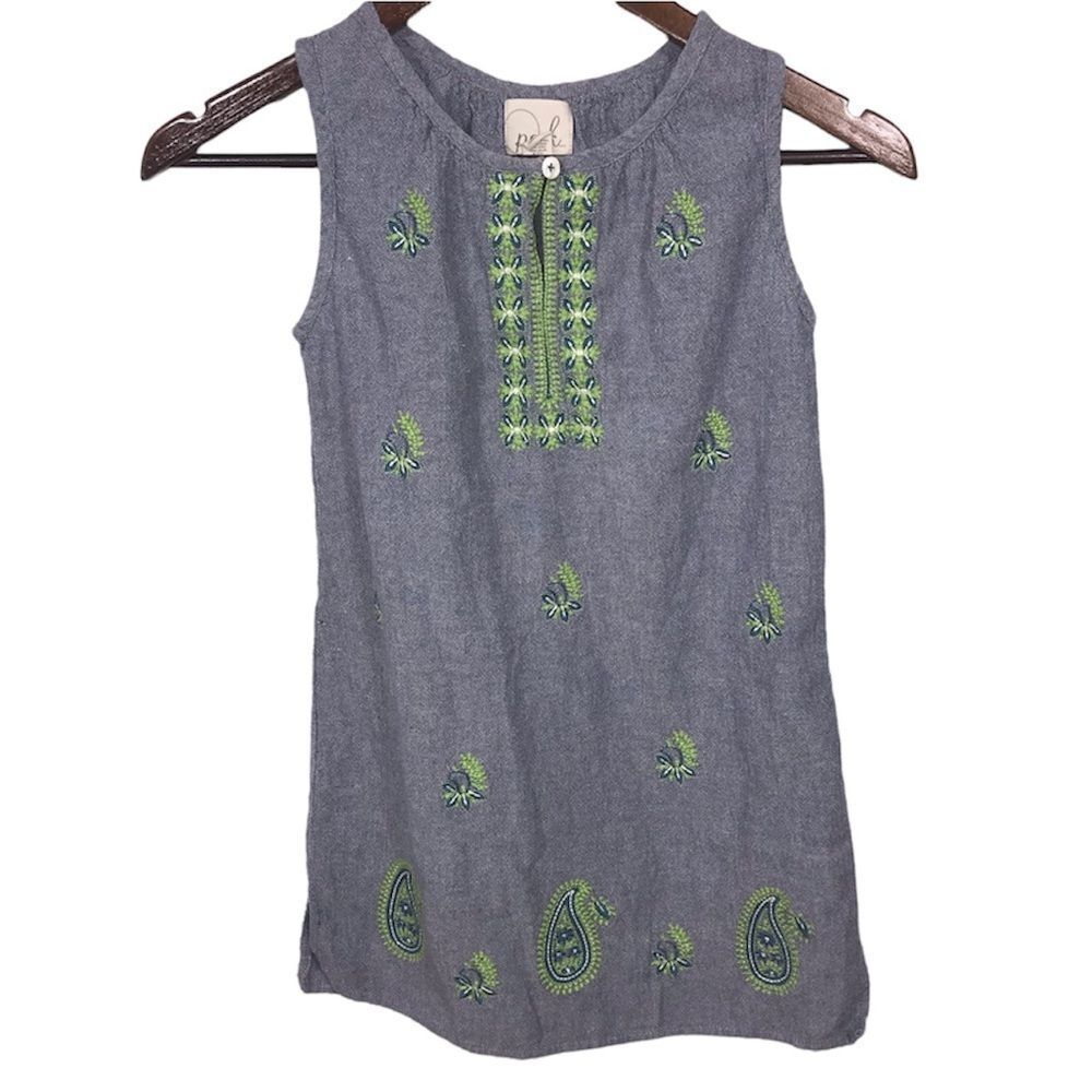 Peek Chambray Paisley Embroidered Sleeveless Dress